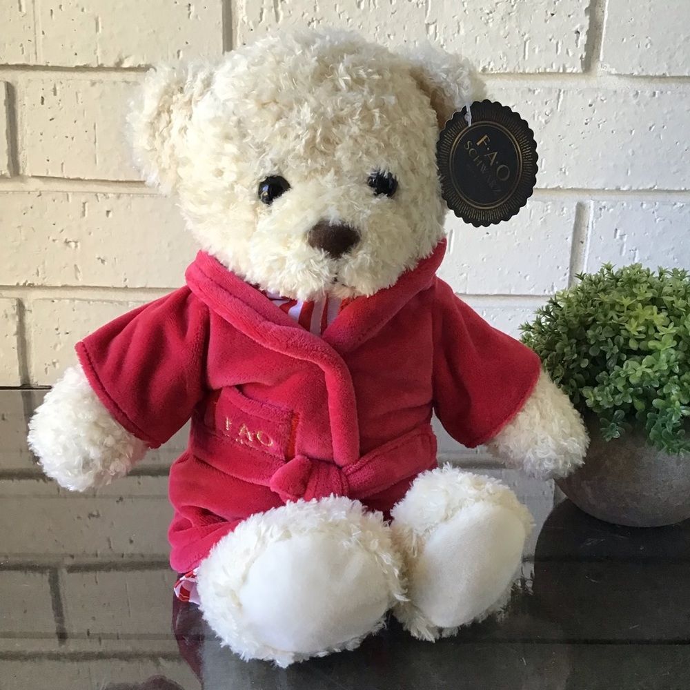 Toy Plush Bear in Red Pajamas & Robe FAO Schwarz